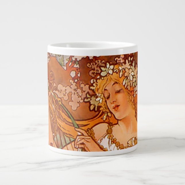 Alphonse Mucha Art Nouveau Spring Giant Coffee Mug (Front)