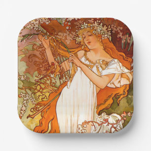 Alphonse Mucha Art Nouveau Spring Paper Plates