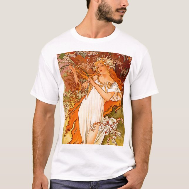 Alphonse Mucha Art Nouveau Spring T-Shirt (Front)