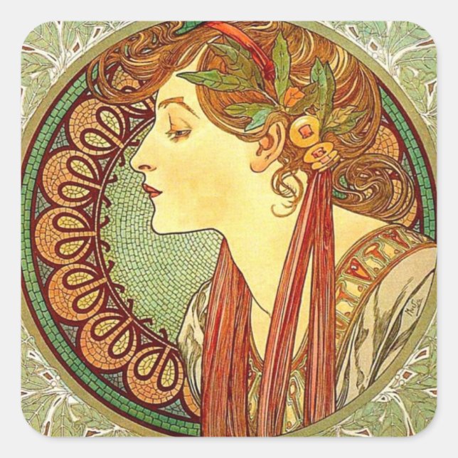 Alphonse Mucha Art Nouveau Sticker (Front)