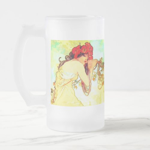 Alphonse Mucha Art Nouveau Summer Frosted Glass Beer Mug