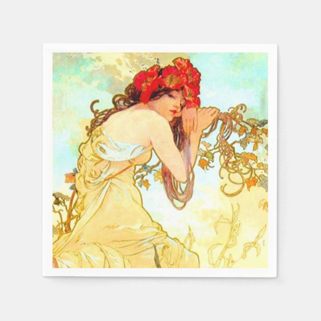 Alphonse Mucha Art Nouveau Summer Napkins (Front)