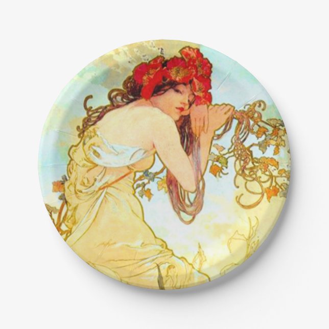 Alphonse Mucha Art Nouveau Summer Paper Plates (Front)