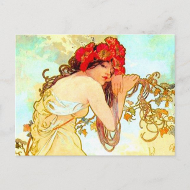 Alphonse Mucha Art Nouveau Summer Postcard (Front)