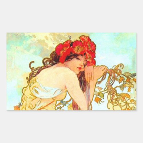 Alphonse Mucha Art Nouveau Summer Rectangular Sticker