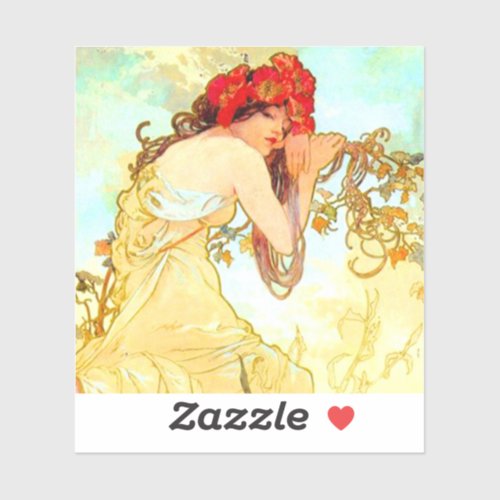 Alphonse Mucha Art Nouveau Summer Sticker