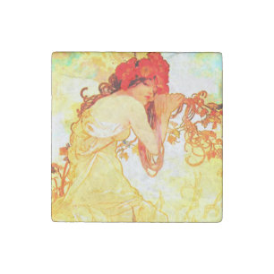 Alphonse Mucha Art Nouveau Summer Stone Magnet