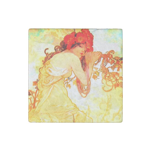 Alphonse Mucha Art Nouveau Summer Stone Magnet (Front)