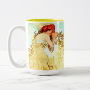 Alphonse Mucha Art Nouveau Summer Two-Tone Coffee Mug