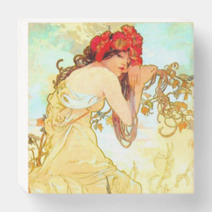 Alphonse Mucha Art Nouveau Summer Wooden Box Sign