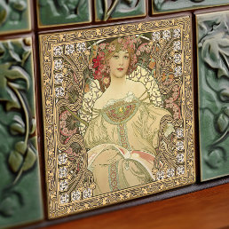 Alphonse Mucha Art Nouveau Vintage Ceramic Tile