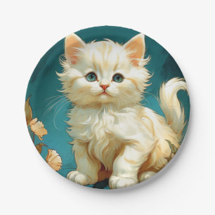 Alphonse Mucha Art Nouveau White Cat Paper Plates