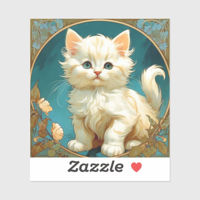 Alphonse Mucha Art Nouveau White Cat Sticker (Sheet)