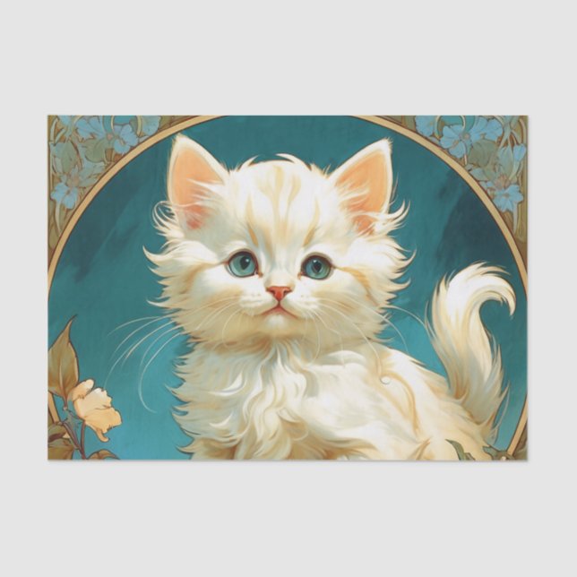 Alphonse Mucha Art Nouveau White Cat Tissue Paper (Front)