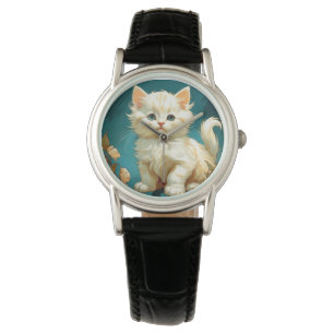 Alphonse Mucha Art Nouveau White Cat Watch