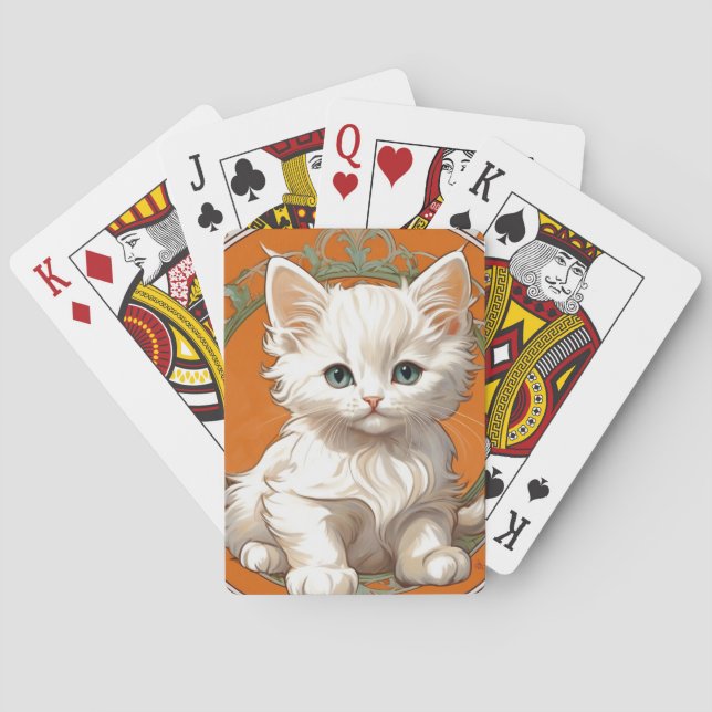 Alphonse Mucha Art Nouveau White Kitten Poker Cards (Back)