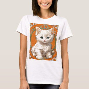Alphonse Mucha Art Nouveau White Kitten T-Shirt