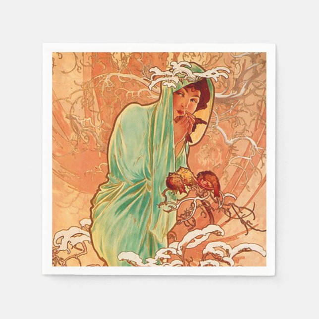 Alphonse Mucha Art Nouveau Winter Napkins (Front)