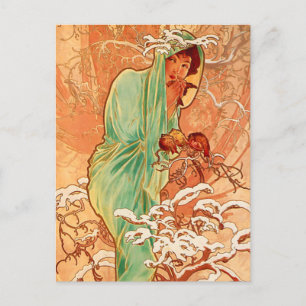Alphonse Mucha Art Nouveau Winter Postcard