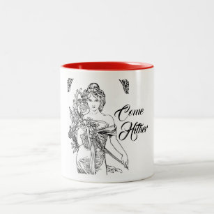Alphonse mucha art nouveau woman flowers Two-Tone coffee mug