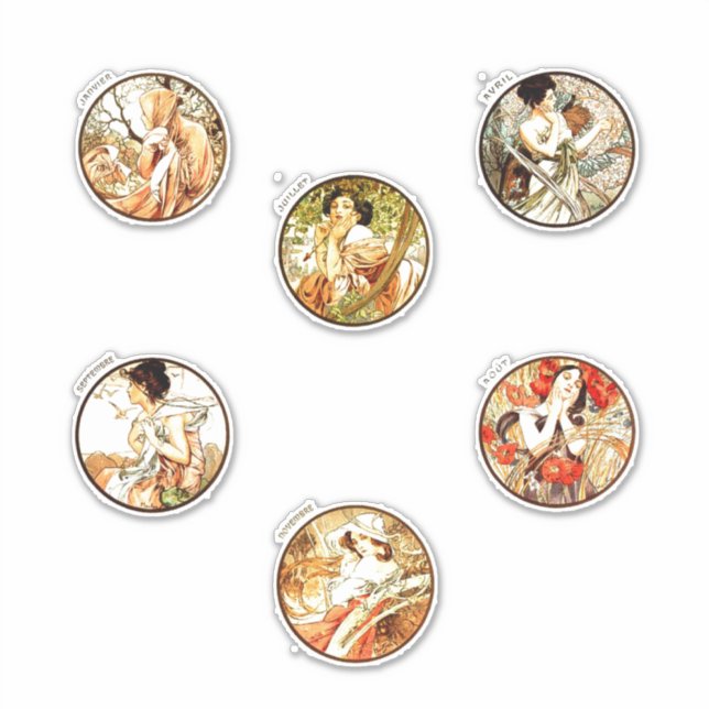 Alphonse mucha art nouveau women seasons elegant sticker (Front)