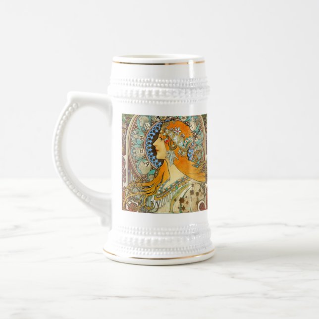 Alphonse Mucha Art Nouveau Zodiac Beer Stein (Left)