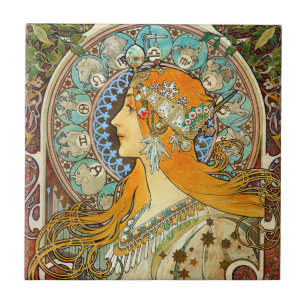 Alphonse Mucha Art Nouveau Zodiac Ceramic Tile