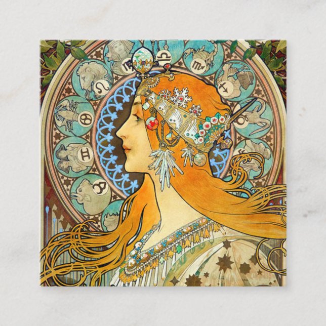 Alphonse Mucha Art Nouveau Zodiac Enclosure Card (Front)