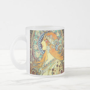 Alphonse Mucha Art Nouveau Zodiac Frosted Glass Coffee Mug