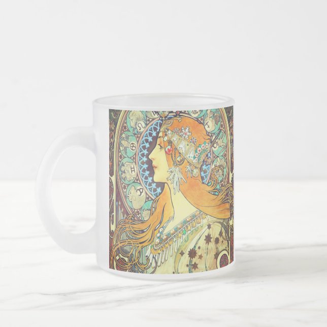 Alphonse Mucha Art Nouveau Zodiac Frosted Glass Coffee Mug (Left)