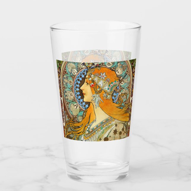 Alphonse Mucha Art Nouveau Zodiac Glass (Front)