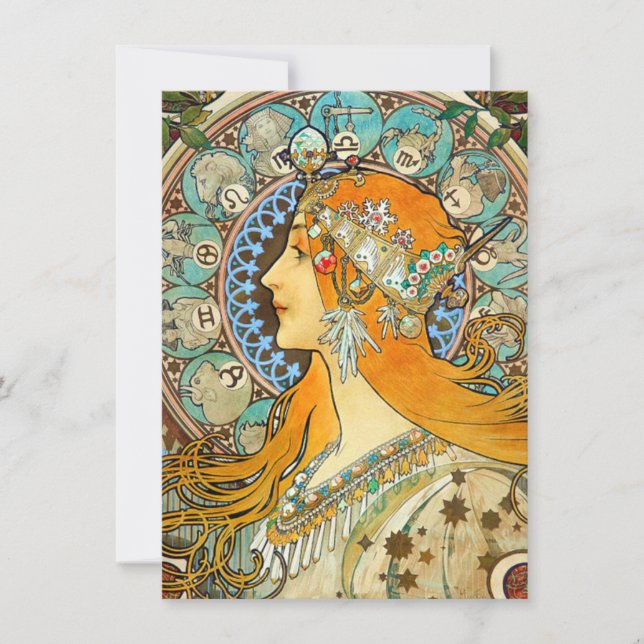 Alphonse Mucha Art Nouveau Zodiac Invitation (Front)