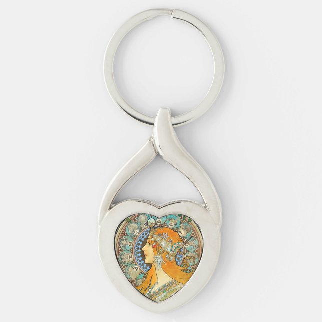 Alphonse Mucha Art Nouveau Zodiac Keychain (Front)