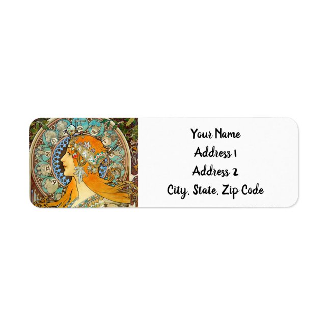 Alphonse Mucha Art Nouveau Zodiac Label (Front)