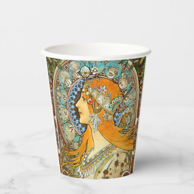 Alphonse Mucha Art Nouveau Zodiac Paper Cups (Front)
