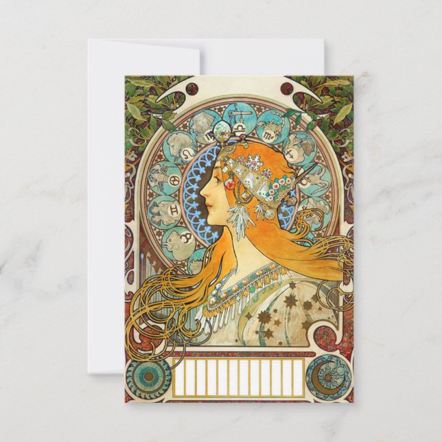 Alphonse Mucha Art Nouveau Zodiac RSVP Card (Front)
