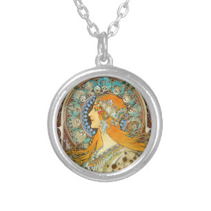 Alphonse Mucha Art Nouveau Zodiac Silver Plated Necklace