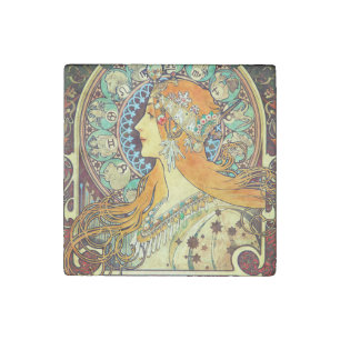 Alphonse Mucha Art Nouveau Zodiac Stone Magnet