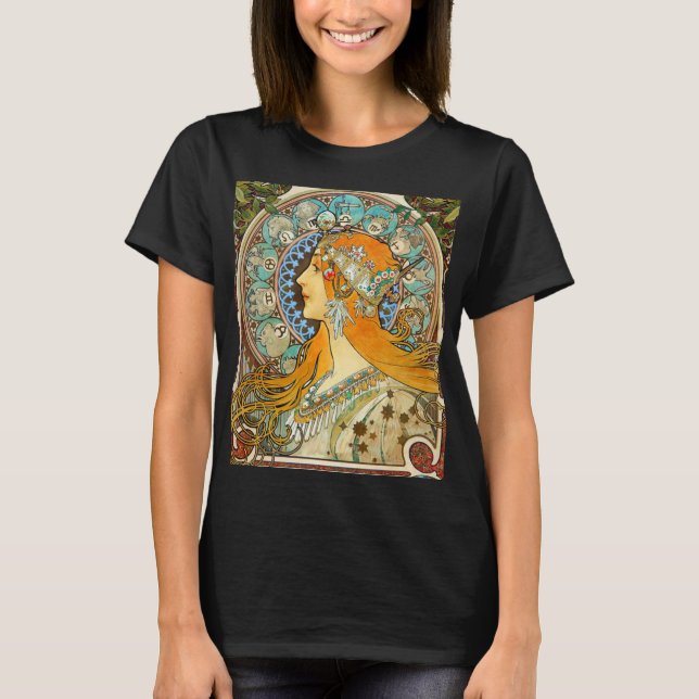 Alphonse Mucha Art Nouveau Zodiac T-Shirt (Front)