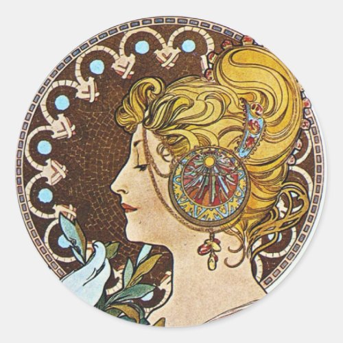 Alphonse Mucha Artwork Classic Round Sticker