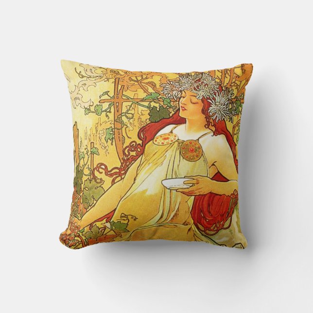 Alphonse Mucha Autumn Pillow (Front)