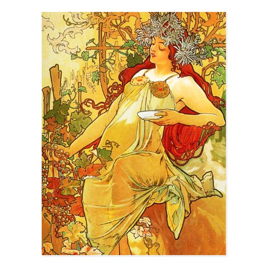 Alphonse Mucha Autumn Postcard | Zazzle