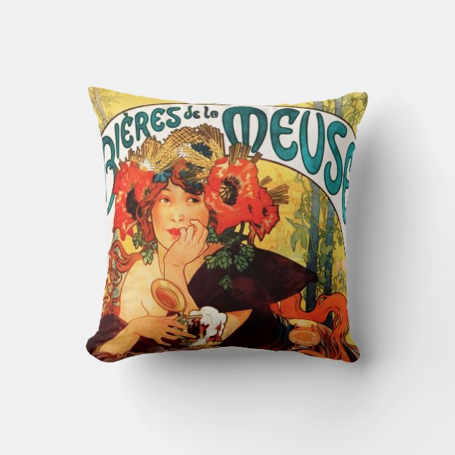 Alphonse Mucha Beer of the Muse Pillow (Front)