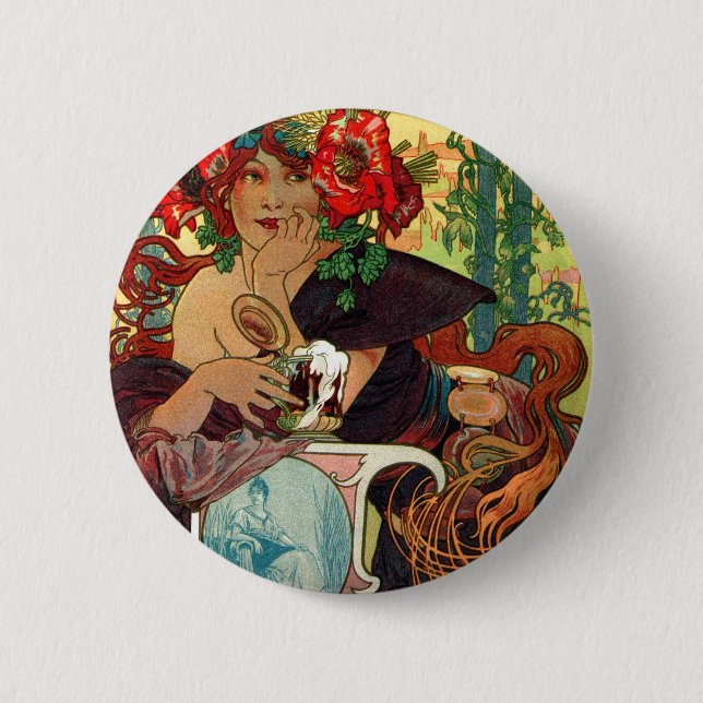 Alphonse Mucha Bieres De La Meuse Button (Front)