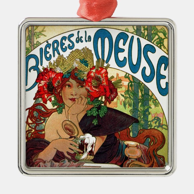 Alphonse Mucha Bieres De La Meuse Metal Ornament (Front)