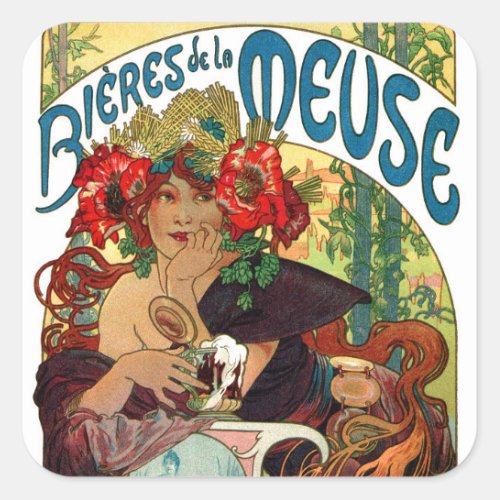 Alphonse Mucha Bieres De La Meuse Square Sticker