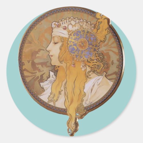 Alphonse Mucha  Byzantine Head The Blonde Classic Round Sticker