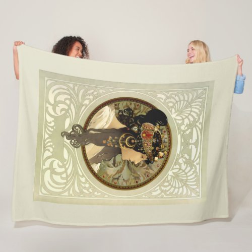 Alphonse Mucha _ Byzantine Heads Brunette Fleece Blanket