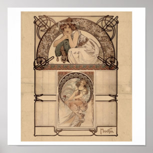 Alphonse Mucha - Calendar of cherry blossom RARE Poster