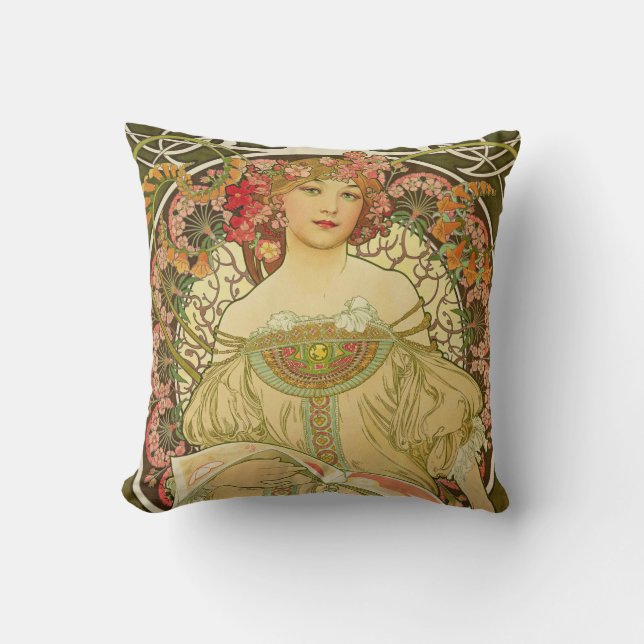 Alphonse Mucha - Champagne Throw Pillow (Front)